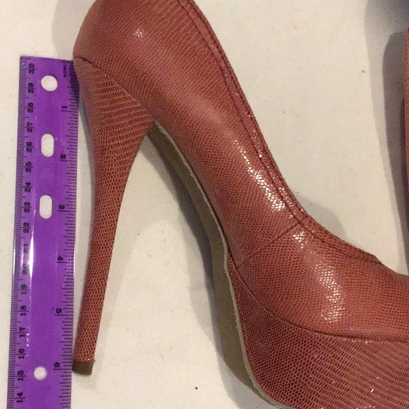 JustFab Coral Peep Toe Platform Stilettos - Picture 5 of 7